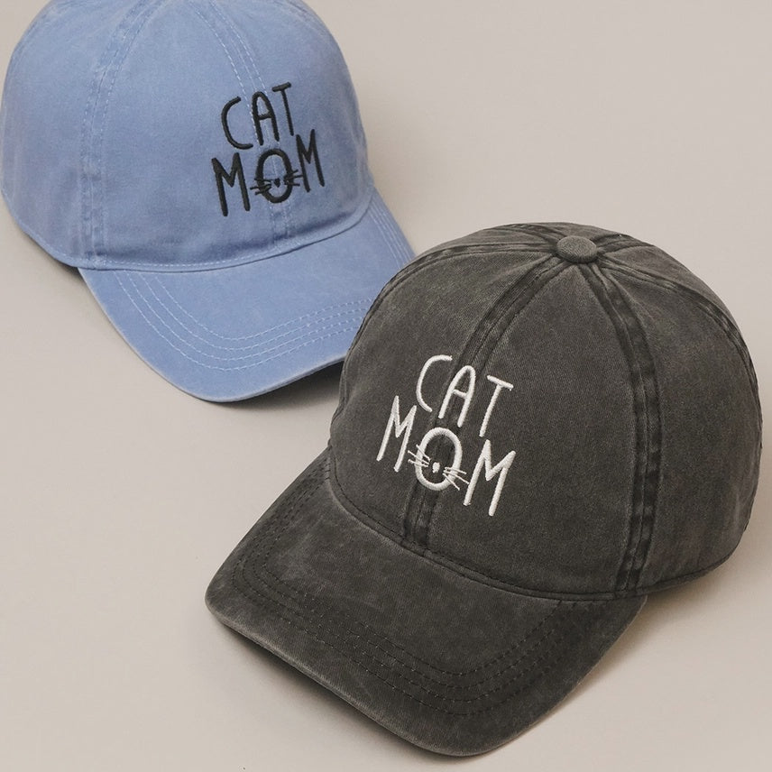 Cat Mom Denim Cotton Adjustable Hat