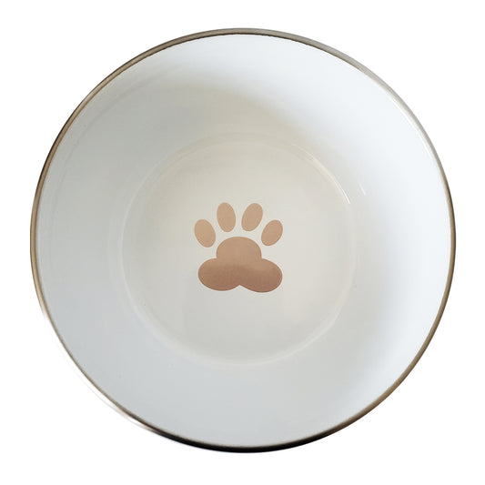 Eco-Friendly Deep Dog Bowl - Paw Print Design - Rose Gold