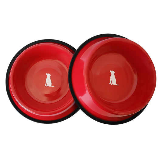 Non Skid Stainless Steel Dog Bowl With Dog Print