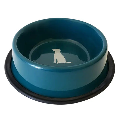 Non Skid Stainless Steel Dog Bowl With Dog Print