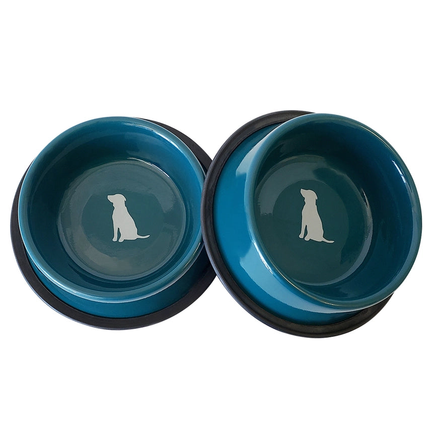 Non Skid Stainless Steel Dog Bowl With Dog Print