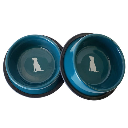 Non Skid Stainless Steel Dog Bowl With Dog Print